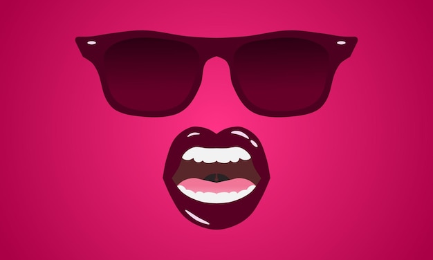 Gafas de sol y boca agape con diseño púrpura oscuro Ilustración vectorial