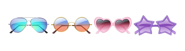 Gafas de sol de colores de varias formas y estilos