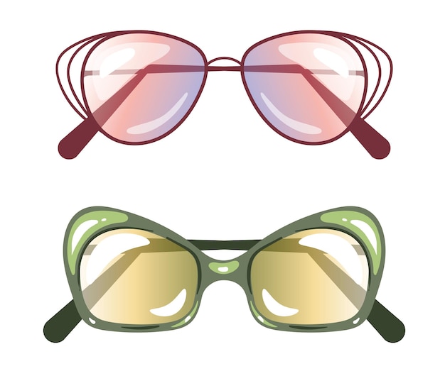 Gafas de sol de diferentes formas accesorios colecciones modernas concepto conjunto aislado
