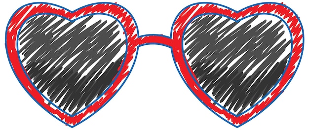 Gafas de sol con forma de corazón en estilo simple de boceto de color a lápiz