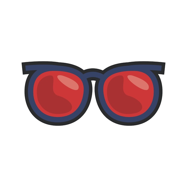 gafas de sol de lente roja de marco azul con contorno en diseño vectorial plano
