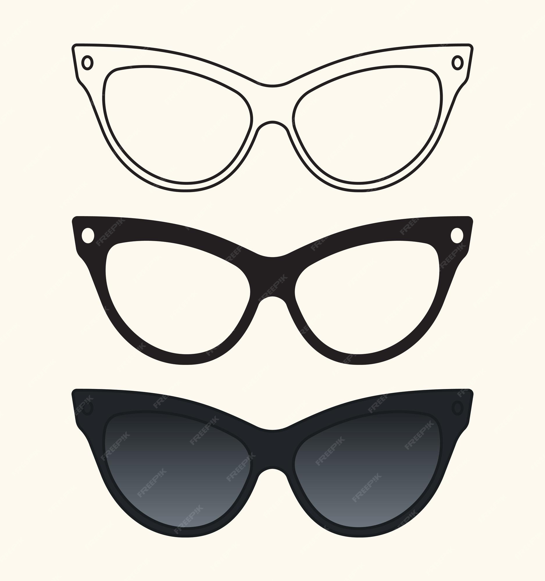 arquitecto Grande malla Gafas de sol ojo de gato en ilustración de vector de silueta de contorno de  diseño plano | Vector Premium