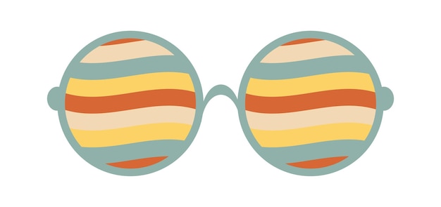 Gafas de sol psicodélicas al estilo de los años 70 Elementos gráficos retro groovy de gafas con líneas de arco iris y ondas