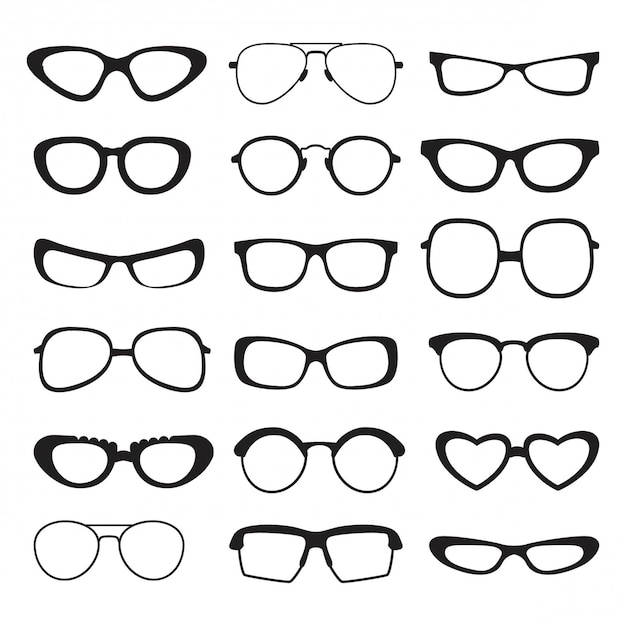 Gafas de sol de silueta de diferentes tipos y tamaños. Imágenes vectoriales aisladas