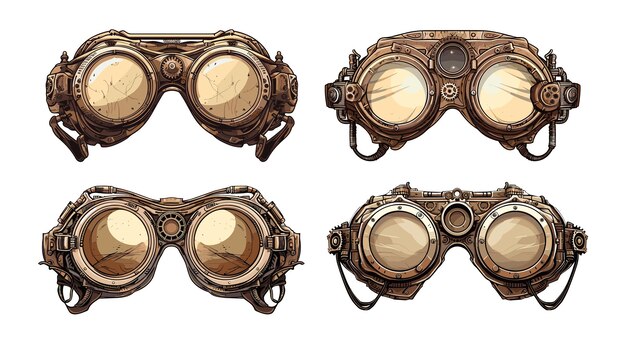 Gafas de steampunk Ocularios decorativos gafas de boceto con estilo aisladas en blanco Vintage elementos de dibujo vectorial de moda
