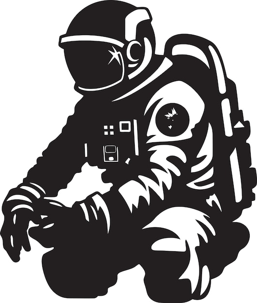 Galáctico pionero astronauta casco símbolo aventurero interestelar logotipo del espacio negro