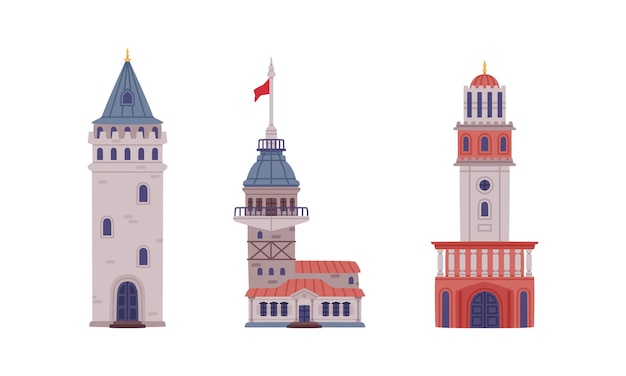 Galata y Maiden Tower como conjunto vectorial de edificios y atracciones de Turquía