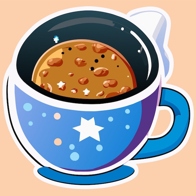 Vector galaxia dentro de una taza de té, café, dibujado a mano, caricatura, pegatina, icono, concepto, aislado, ilustración