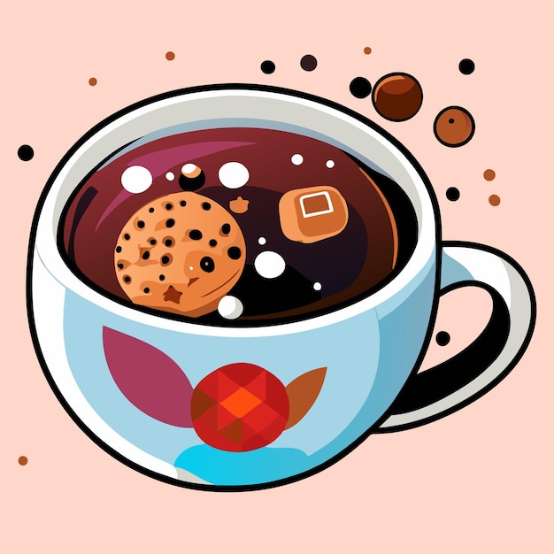 Vector galaxia dentro de una taza de té, café, dibujado a mano, caricatura, pegatina, icono, concepto, aislado, ilustración