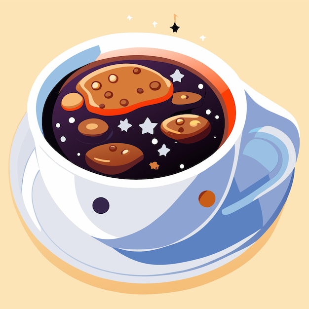 Vector galaxia dentro de una taza de té, café, dibujado a mano, caricatura, pegatina, icono, concepto, aislado, ilustración