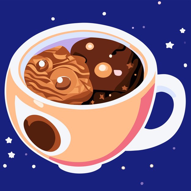 Vector galaxia dentro de una taza de té, café, dibujado a mano, caricatura, pegatina, icono, concepto, aislado, ilustración