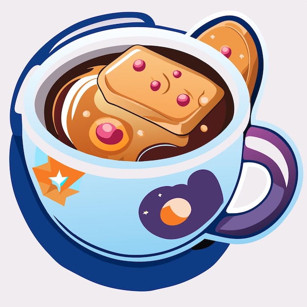 Vector galaxia dentro de una taza de té, café, dibujado a mano, caricatura, pegatina, icono, concepto, aislado, ilustración