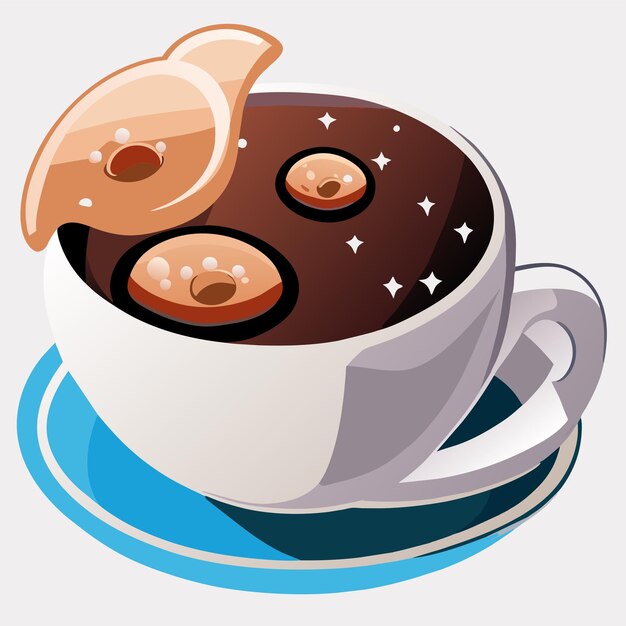 Galaxia dentro de una taza de té dibujado a mano dibujos animados pegatina icono concepto ilustración aislada