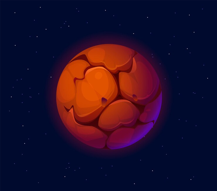 Vector la galaxia de la fantasía de dibujos animados el planeta espacial agrietado rojo