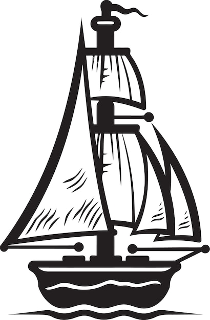 Galleón de vidrio Diseño icónico de logotipo negro de velero en botella Mariner antiguo Gráfico vectorial de Tim