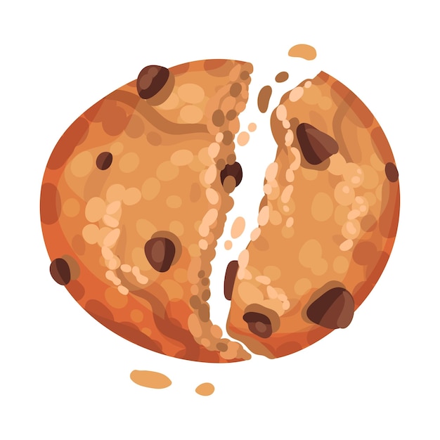 Galleta de avena con migas de chocolate aisladas en un elemento vectorial de fondo blanco