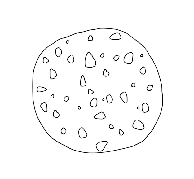 Galleta con chispas de chocolate y avena, producto de panadería, comida para hornear, garabato, dibujos animados lineales para colorear