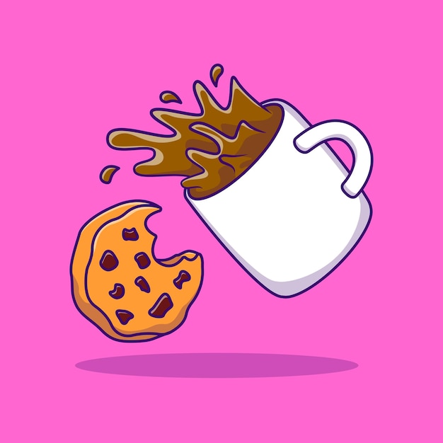 Una galleta y un chocolate caliente iconos de dibujos animados vectoriales ilustración concepto de dibuyos animados planos