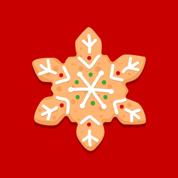 una galleta de copo de nieve para Navidad en fondo rojo