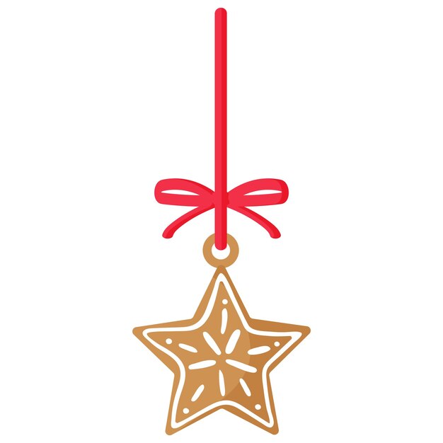 Vector galleta estrella navideña cubierta por glaseado blanco con cinta roja. feliz navidad y próspero año nuevo concepto.