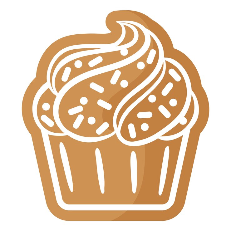 Vector galleta de jengibre cupcake festiva navideña cubierta por glaseado blanco.
