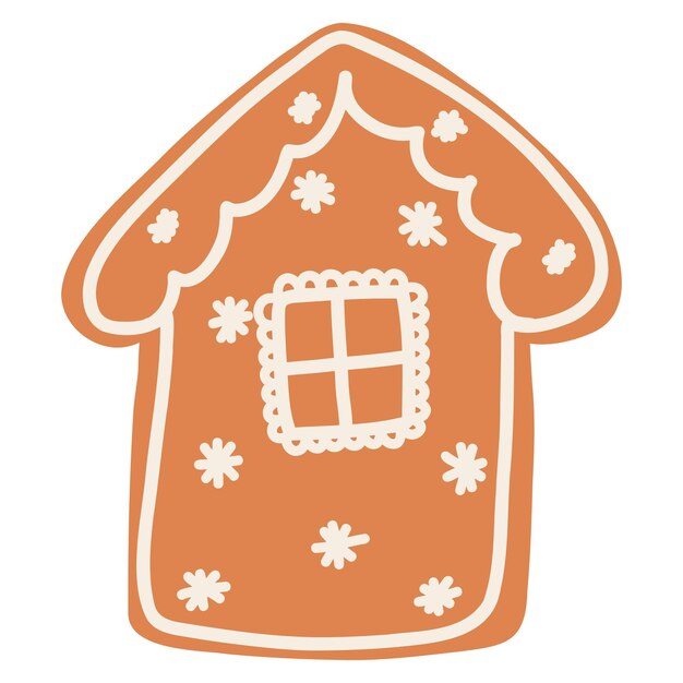 Galleta de jengibre de Navidad en estilo de dibujos animados Ilustración de vector dibujado a mano de casa dulce de comida de vacaciones de invierno
