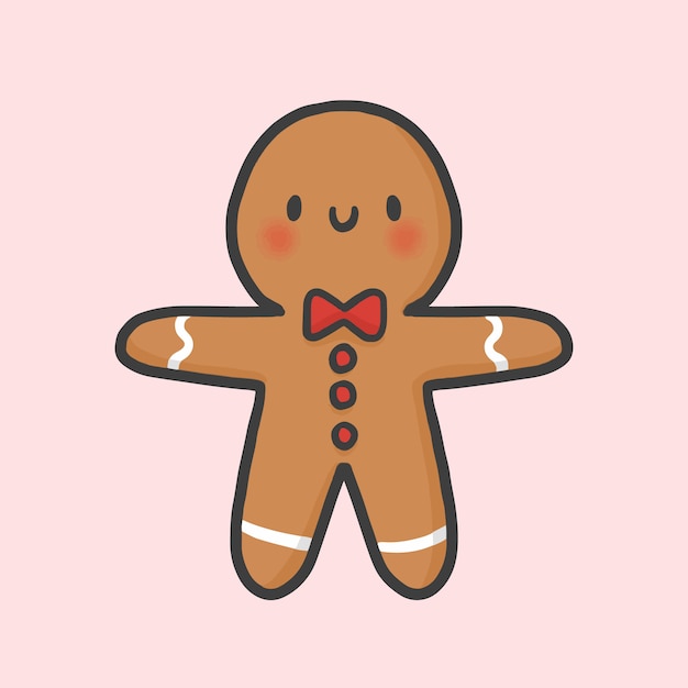 Galleta de jengibre Navidad mano dibujado vector de estilo de dibujos animados