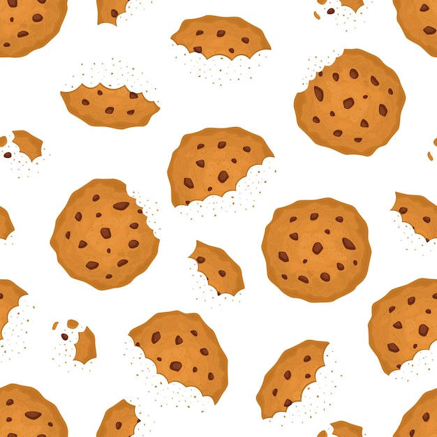 Galleta picada con chocolate Vector de fondo con patrón sin costuras
