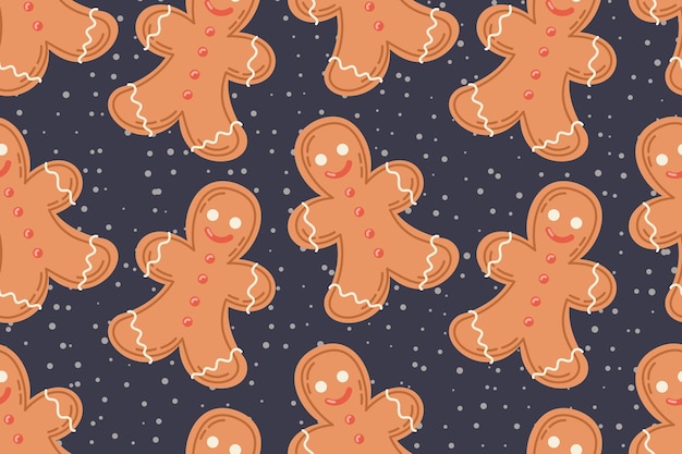 Galleta plana de hombre de pan de jengibre con glaseado vector de dibujos animados de patrones sin fisuras galleta dulce de navidad