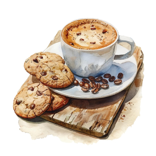 galletas y café ilustración vectorial en estilo acuarela