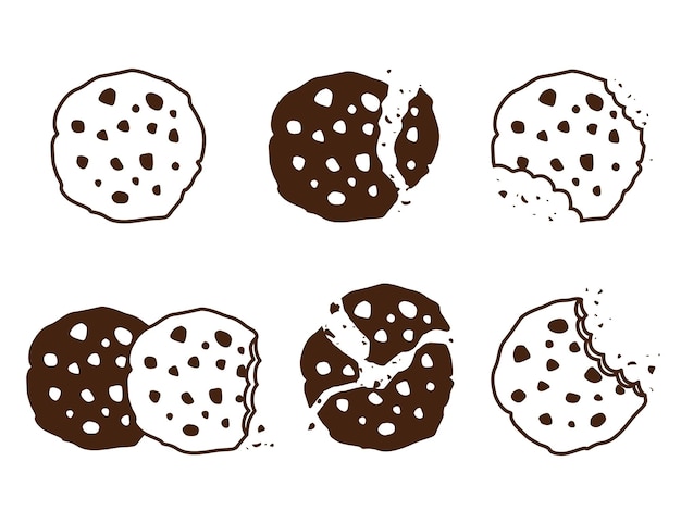Galletas con chispas de chocolate Galletas mordidas migas merienda deliciosas galletas vector comida de postre estilizada