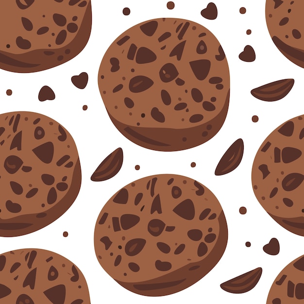 Galletas de chispas de chocolate patrón sin costuras Ilustración vectorial en estilo de dibujos animados en fondo blanco Para impresión web textil decoración del hogar diseño gráfico de superficie de moda