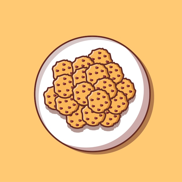 Galletas de chocolate en un plato blanco para el vector de ilustración de icono de comida