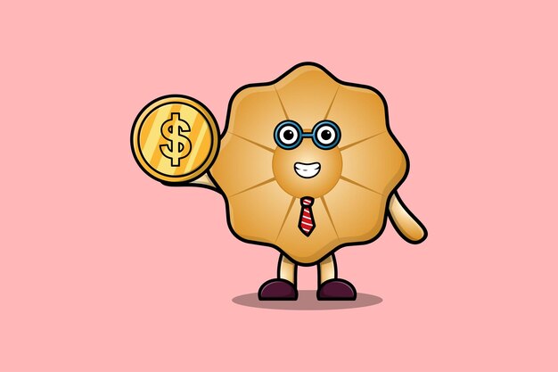 Galletas exitoso hombre de negocios con moneda de oro imagen vectorial de dibujos animados