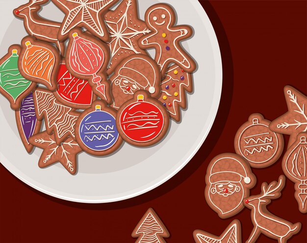 Galletas, feliz navidad temporada decoración tarjeta invitación celebración e ilustración de vacaciones