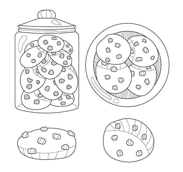 Galletas en un frasco y placas una galleta al estilo de un boceto