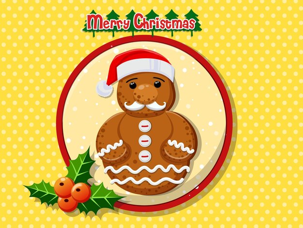 Galletas de hombre de pan de jengibre de dibujos animados lindo feliz Navidad sobre un fondo colorido. Feliz año nuevo y elemento de decoración. ilustración vectorial.