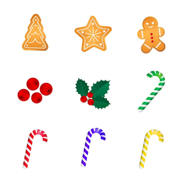 Galletas de jengibre de Navidad de vector sobre fondo blanco