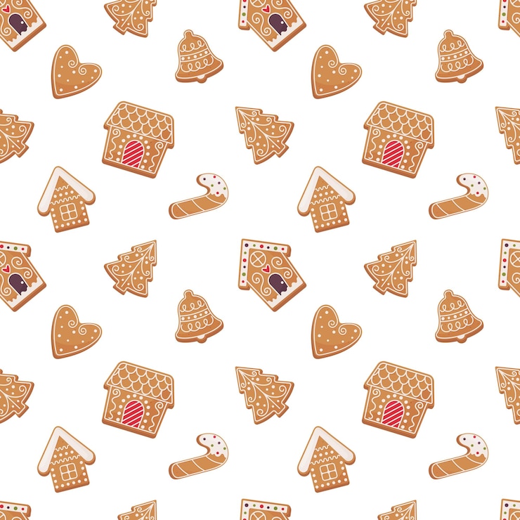 Vector galletas de jengibre de patrones sin fisuras en estilo de dibujos animados plana