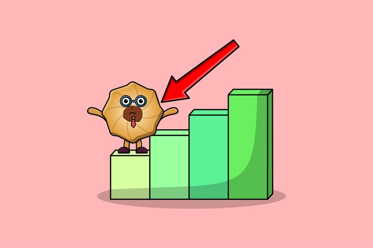 Vector galletas lindo personaje de mascota de hombre de negocios con un diseño de estilo de dibujos animados de tabla de inflación