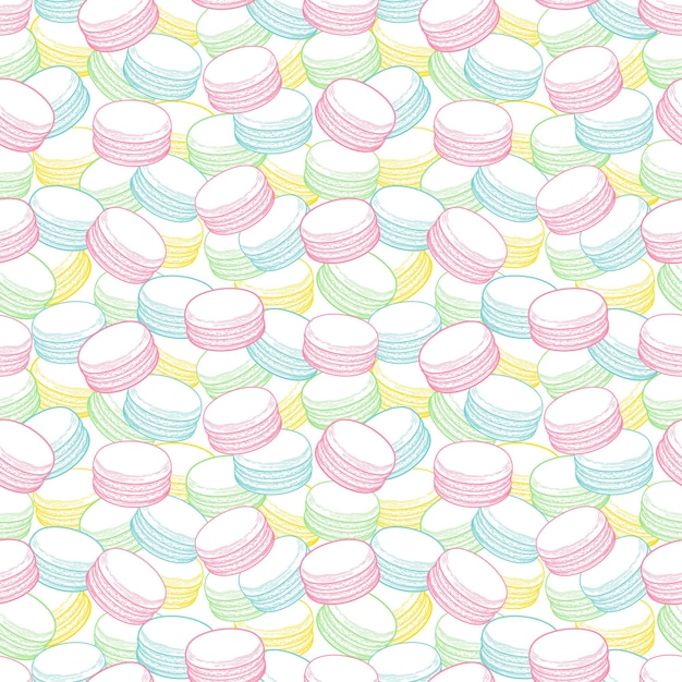 Galletas macarons francesas de patrones sin fisuras Doodle decorativo dibujado a mano ilustración vectorial