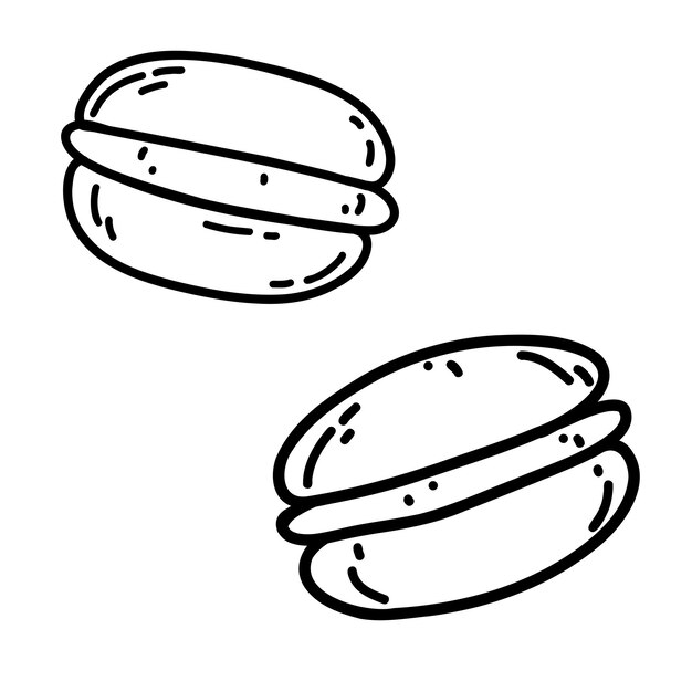 Galletas de macarrón de garabato dibujadas a mano Ilustración vectorial de comida de pastelería de postre dulce