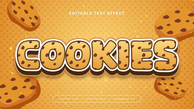 Vector galletas marrones y blancas estilo de fuente de efecto de texto editable en 3d