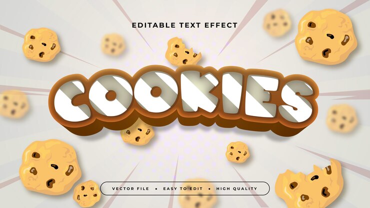 Vector galletas marrones, grises, grises y beige con estilo de fuente de efecto de texto editable en 3d