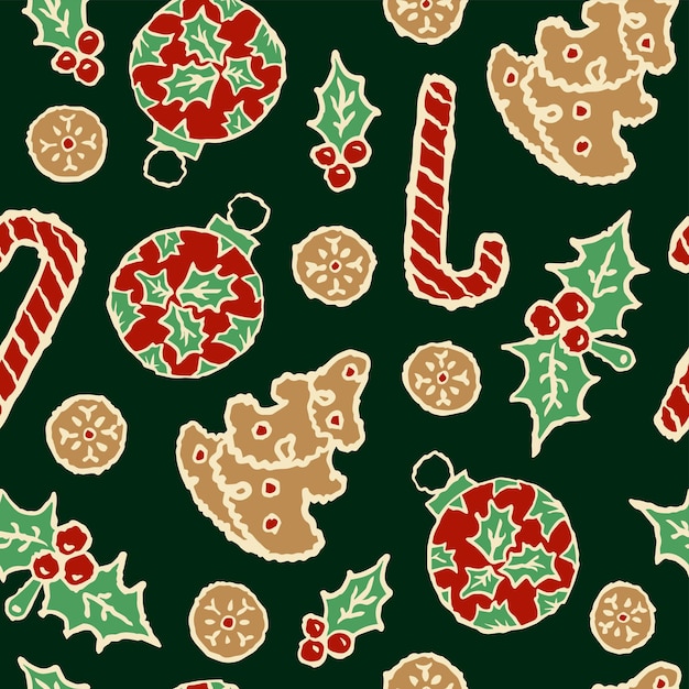 Vector galletas de navidad. patrón sin fisuras. ilustración de vacaciones. celebración de año nuevo.