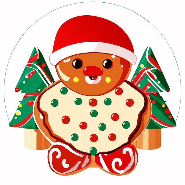 Vector las galletas de pan de jengibre de navidad dibujadas a mano, planas, elegantes, pegatinas de dibujos animados, concepto de icono aislado