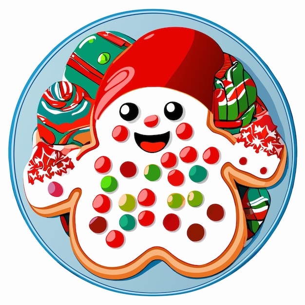 Vector las galletas de pan de jengibre de navidad dibujadas a mano, planas, elegantes, pegatinas de dibujos animados, concepto de icono aislado