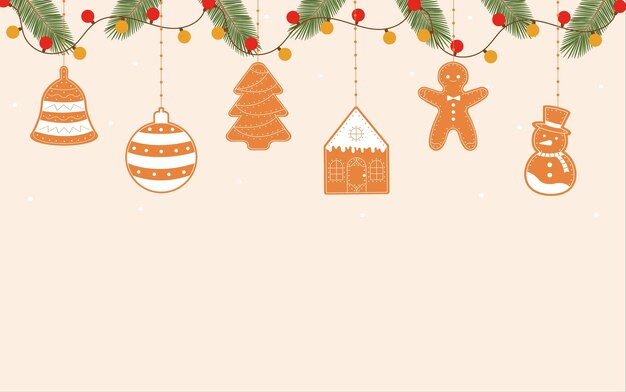 Galletas de pan de jengibre de Navidad Fondo de invierno con pan de jenger y elementos navideños