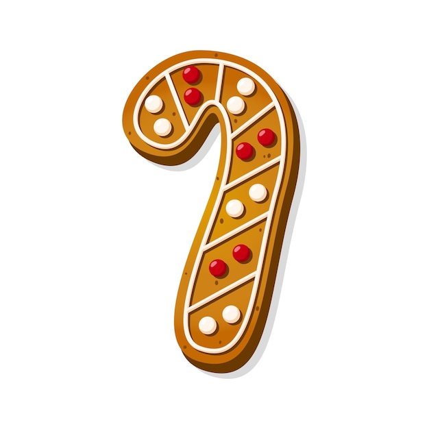 Galletas de pan de jengibre de Navidad en forma de bastón de caramelo Galleta dulce de Navidad casera de invierno con decoración de glaseado Ilustración vectorial de dibujos animados lindo