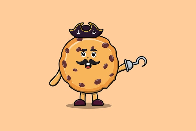 Galletas de pirata de dibujos animados lindo con mano de gancho en diseño de estilo moderno 3d